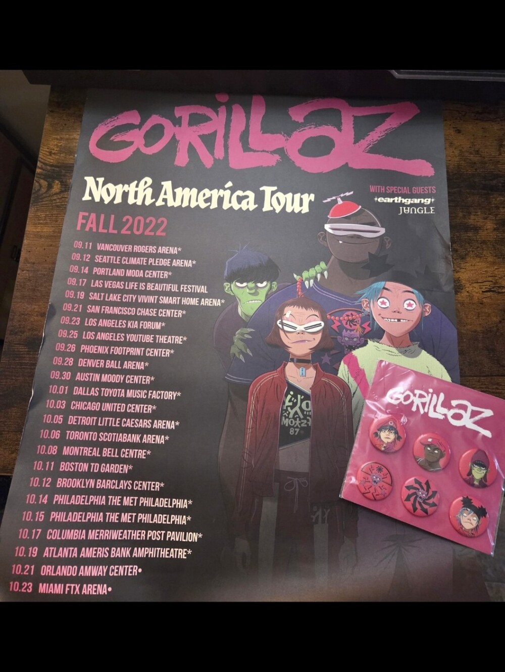 Gorillaz North American 2022 Tour Poster with Buttons BUNDLE